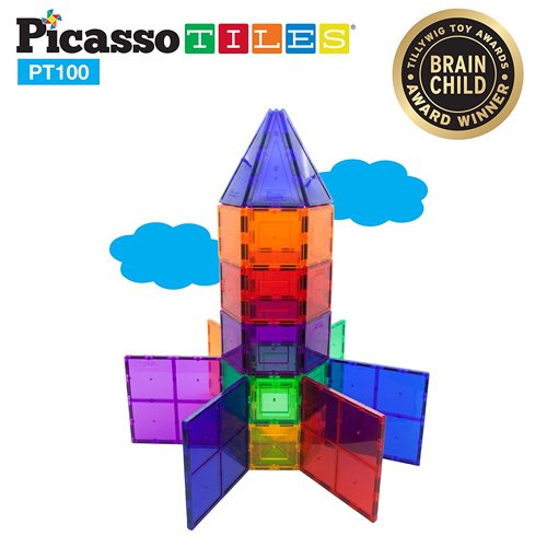 PicassoTiles 100 Piece 3D Clear Magnetic Building Tiles